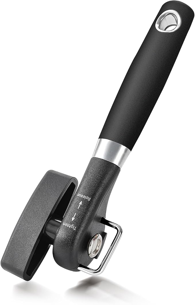 Beneno Can Opener, Manual Side Safe Cut Can Opener Smooth Edge, Black | Durable Sharp DC53 Steel Cutting Blade, Clean Cut with no Sharp Can Edges, Big Effort-Saving Knob, Comfortable Non-Slip Grip