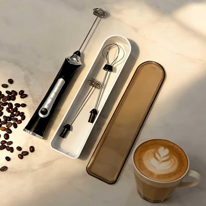 Handheld Electric Milk Frother with 2 Heads, Coffee Whisk Foam Mixer with USB Rechargeable 3 Speeds, Foam Maker Blender for Latte, Cappuccino, Hot Chocolate, Egg (Type 7)