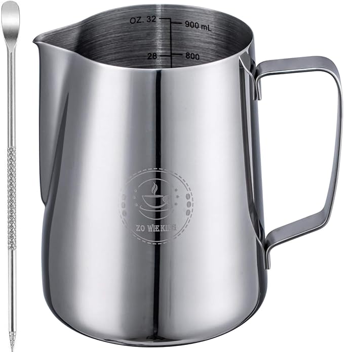 32oz Milk Frothing Pitcher for Coffee Shops, Large Stainless Steel Cup | 900ml large capacity pitcher for cafes and commercial use, ideal for espresso machines, milk steaming and latte art