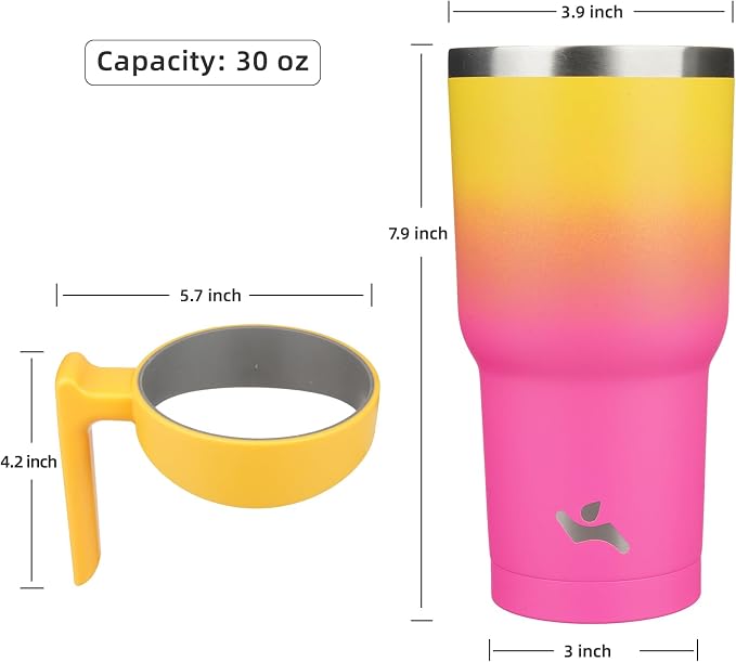 Konokyo 30 oz Tumbler with Handle and Straw, Insulated Travel Mug | Rainbow; BPA-free, leak-proof tumbler with 2 lids, 2 straws, cup holder fit for coffee, office, travel & daily use