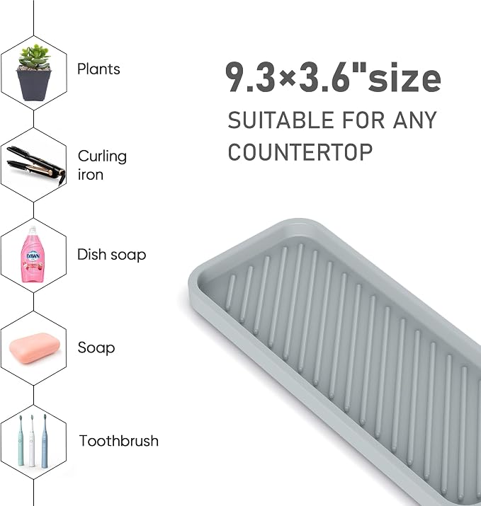 Kitchen Sink Organizer Tray,2 Pack Silicone Sponge Holder for Sink Bathroom | Silicone Soap/Sink/Drip Tray, Small Mats for Kitchen Counter, Soap Dish Tray for Dispenser Bottle, Dishwashing Accessories