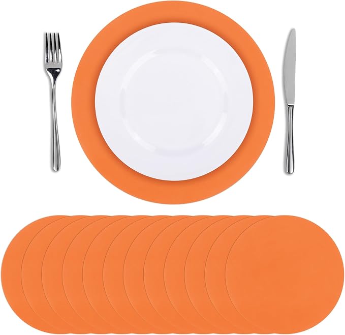 SHACOS 100 PCS Round Paper Placemats 13 inch Disposable Fall Place Mats | Dinner Wedding Birthday Party Thanksgiving Table Decoration Indoor Outdoor, Orange