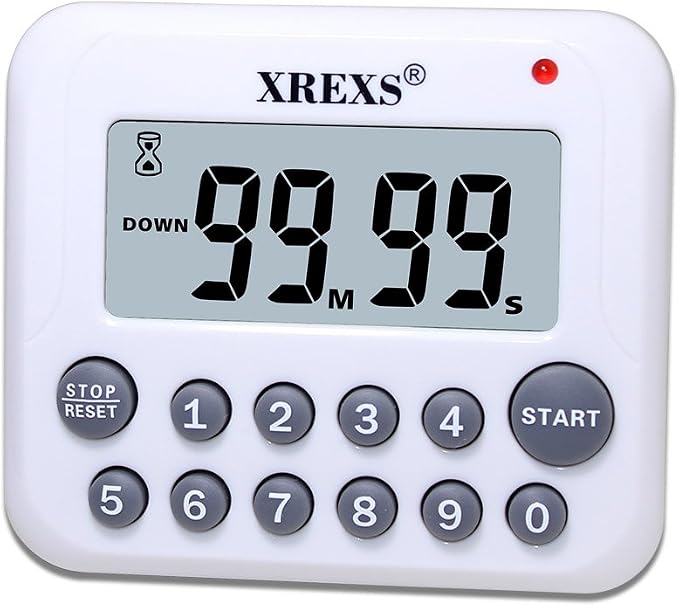XREXS Digital Kitchen Timer Magnetic Countdown Up Cooking Timer Clock | with Magnet Back and Clip, Loud Alarm, Large Display Minutes and Seconds Directly Input-White (2 Battery Included) (DC-12)