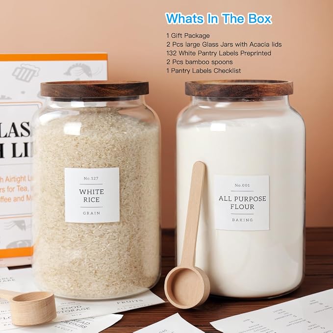 CZSZYGHBAO 2 PCS Large Glass Jar with Airtight Lid, Glass Food Storage Jars for Tea,Spice,Cereal, Egg,Flour,Coffee and More(1 gallon/4000 ml)
