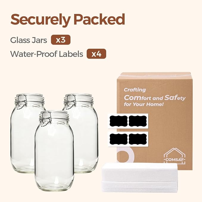 ComSaf Large Glass Jars with Airtight Lids 71 oz 3 Pack Pantry Organization | Flour sugar rice, Pickling jar, Fermenting Pantry Canisters, Sourdough starter, Large capacity, Dry goods, Sourdough pickling
