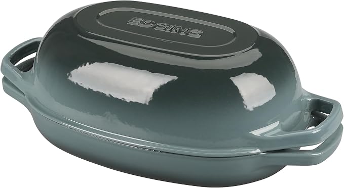 EDGING CASTING Enameled Cast Iron Oval Dutch Oven Pot with Lid, Dutch Oven for Sourdough Bread Baking, Bread Oven, Bread Dutch Oven, Oval Bread Pan, 5qt, Slateblue