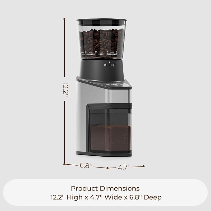 Conical Burr Coffee Grinder with 60 Settings and Touch Screen | 1-60s Timer & 1-8 Cup Dosing, Anti-Static, Removable Ring & Cone Burrs for Easy Cleaning, Low Noise for Home Use, Black