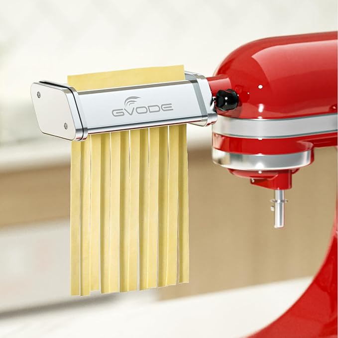 GVODE 3Pcs Pasta Attachment for KitchenAid Stand Mixer, 304 Stainless Steel | Pasta Maker Attachment Set with Pasta Roller, Spaghetti Cutter and Fettuccine Cutter, Fits all Household KitchenAid Mixer