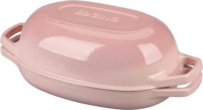 EDGING CASTING Enameled Cast Iron Oval Dutch Oven Pot with Lid, Dutch Oven for Sourdough Bread Baking, Bread Oven, Bread Dutch Oven, Oval Bread Pan, 5qt, Pink