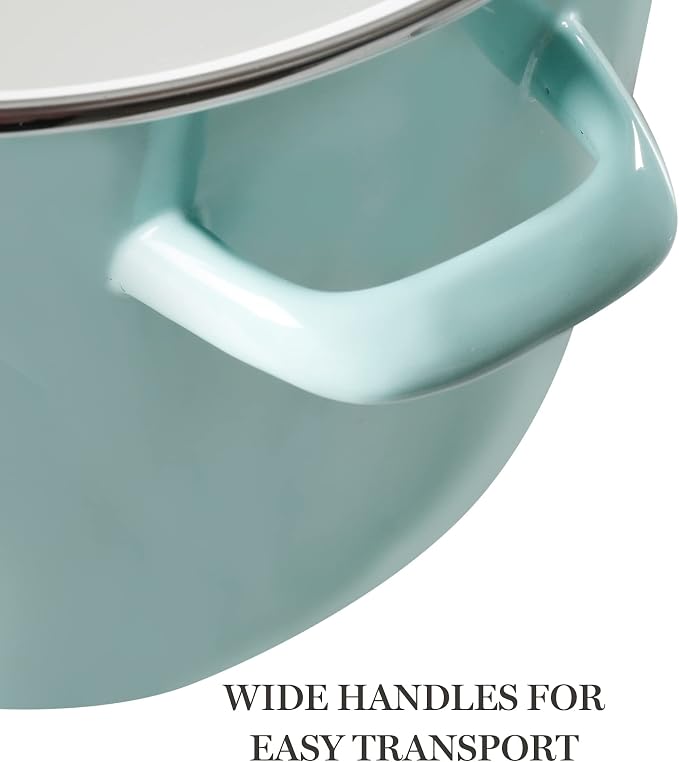 Martha Stewart Thayer 12-Quart Enamel on Steel Scratch-Resistant Stock Pot with Lid – Martha Blue – Durable Large Capacity Pot for Soups, Stews & Boiling