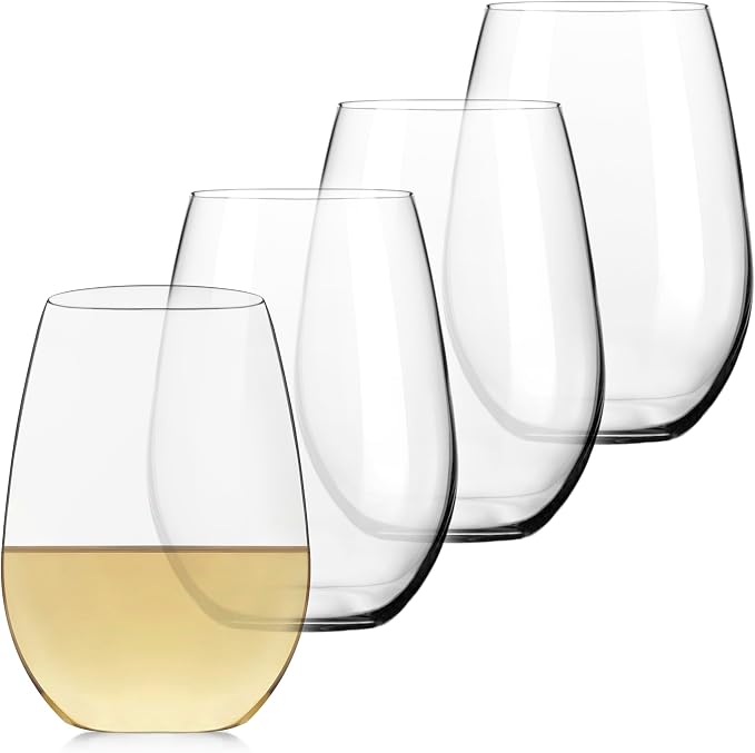 Libbey Signature White Wine Glasses Set of 4, Elegant, Dishwasher Safe Stemless White Wine Glasses, Elegant Wine Glasses for Weddings, Birthdays