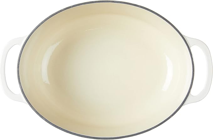 Lodge Oval Dutch Oven - Enameled Cast Iron Oval Dutch Oven with Lid - Family Size Cooking Pot with Dual Handles for Sourdough Bread Baking & Everyday Cooking - 7 Quart - Oyster White