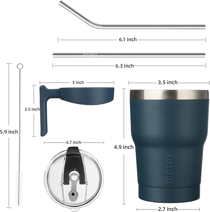 BJPKPK 10 oz Mini Tumbler with Lid, Straw & Handle, Insulated Steel Cup | Small, Spill Proof, Leak Proof, Thermal, Double Wall Vacuum, Sweatproof, Dishwasher Safe, BPA Free, Navy Blue