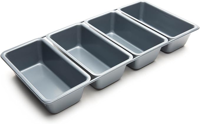 Fox Run Loaf Pan, Linked Non-Stick Mini Bread Pans, with 4 Connected Wells | Make 4 Mini Loaves At Once | Easily Release Nonstick Bread Pan | Consistent Results | Small Loaf Pan | Sourdough Bread Baking
