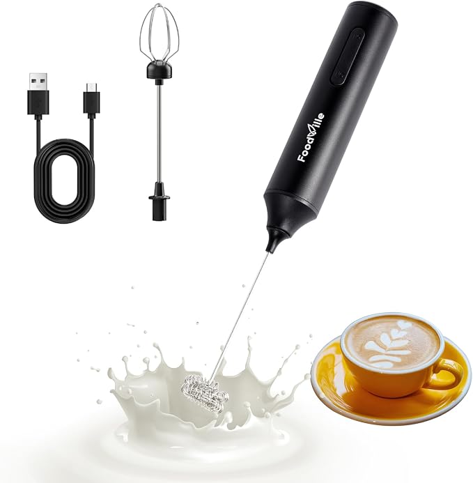 MF05 Rechargeable Milk Frother USB Charging Handheld Foam Maker with Stainless Balloon Whisk for Cappuccino, Latte, Bulletproof Coffee, Keto Diet, Protein Powder, Matcha (Black)