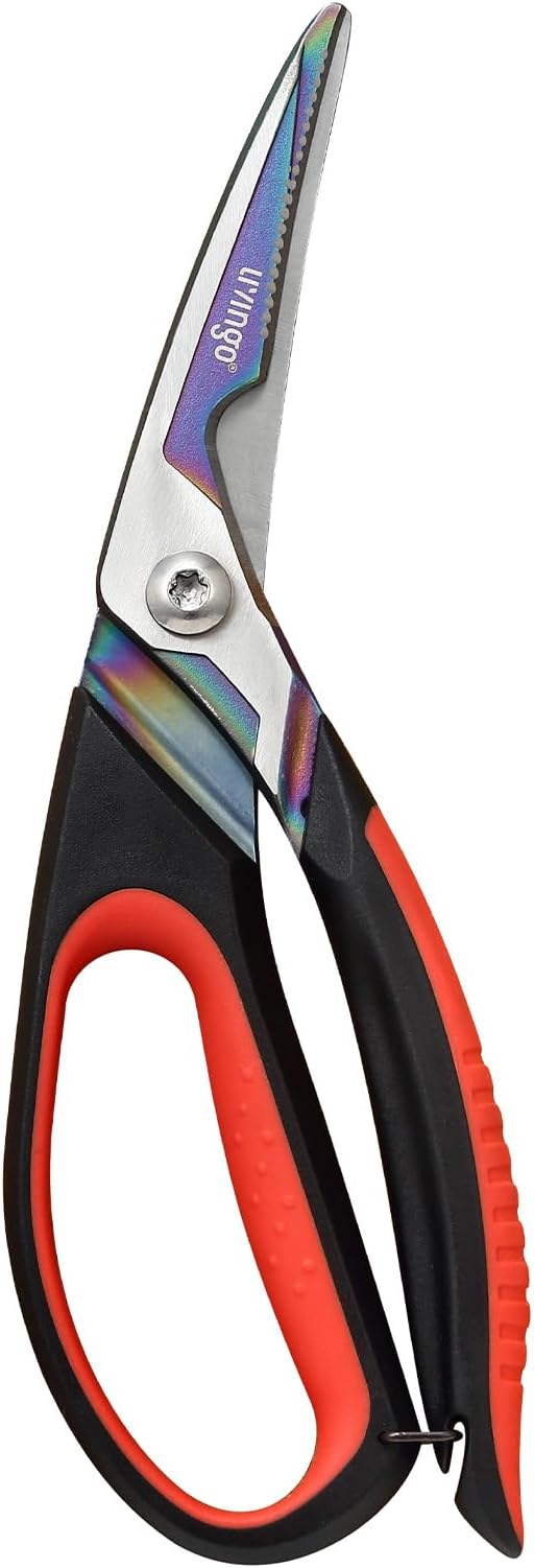 LIVINGO 9.5" Heavy Duty Kitchen Scissors Titanium Coated Poultry Shears | Sharp Stainless Steel Food Scissors with Comfortable Grip and Safety Lock for Cutting Chicken Bones, Meat and Vegetables