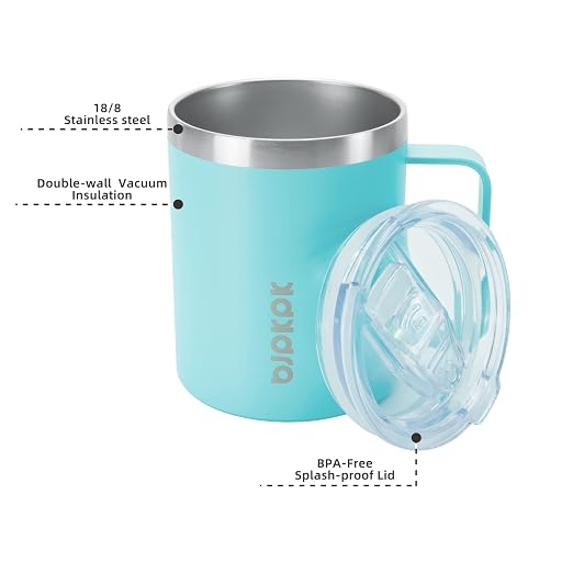 BJPKPK 2PCS Insulated Coffee Mug with Lid, 14oz Stainless Steel Tumbler | Travel Coffee Mug with Handle, Vacuum Insulated Tumbler Cup for Camping, Office, Home, BPA Free Lid, Hot & Cold