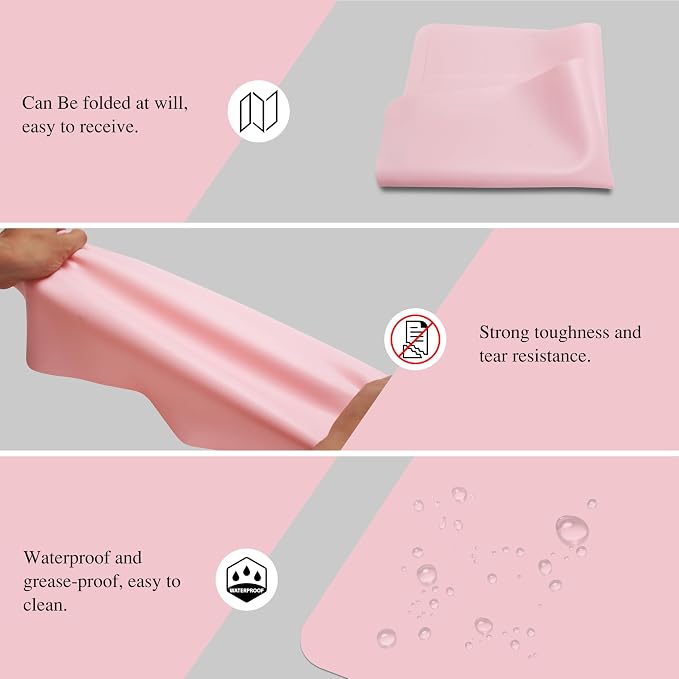 Silicone Placemats, 2Pcs 15.7"x 11.8"x 0.03" Pink Silicone Table Mat, Silicone Mats for Baking, Jewelry, Kitchen Counter