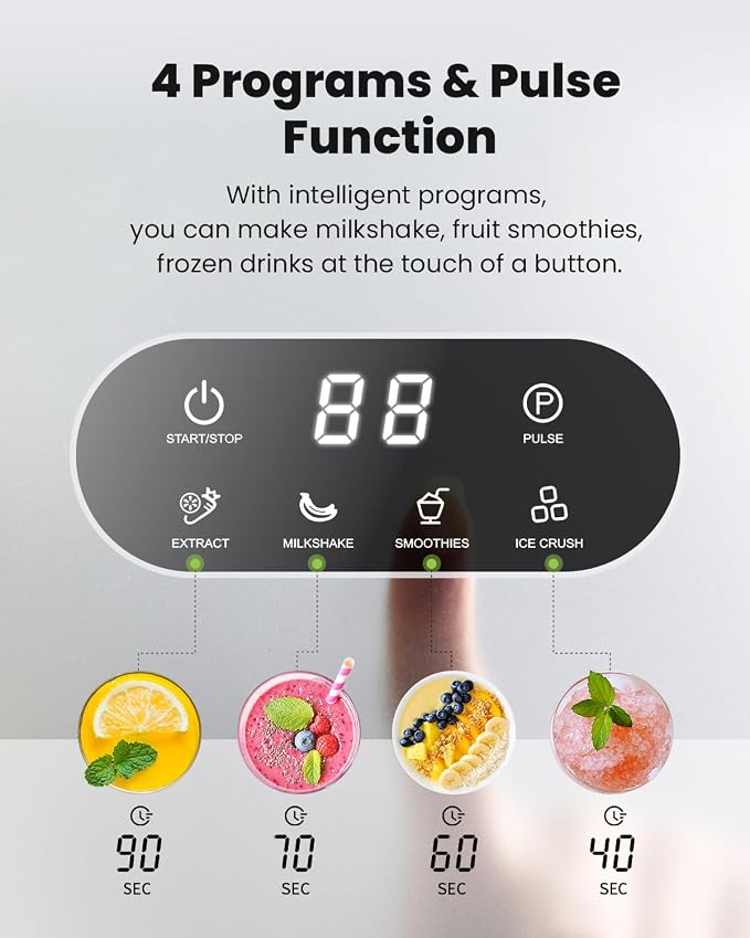 GDOR Smoothie Blender for Kitchen,1200W Glass blender with 5 Smart Programs | Professional Blender with 52oz Jar & 24oz To-Go Cup, 6-leaf Blade for Ice Cubes, Frozen Fruits, and Shakes, Self-Clean, Black
