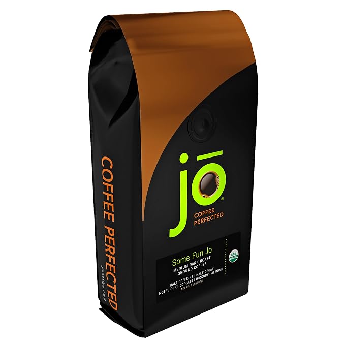 SOME FUN JO: 2 lb, Organic Half Caff Coffee, Ground | 50/50 Regular/Decaf, Medium-Dark Roast, Rich Tasting Notes, USDA Kosher Certified, Fair Trade Gluten & Chemical Free, NON-GMO