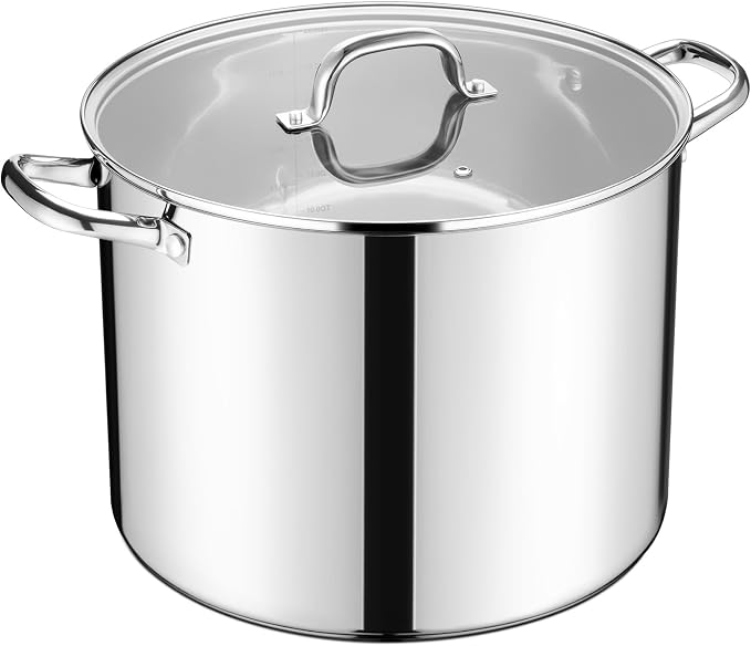 E-far 20 Qt Large Stock Canning Pot, Stainless Steel Stockpot with Lid for Boiling Cooking Soup Stew, Heavy Duty Tri-Ply Bottom Works w/Induction, Commercial Grade & Dishwasher Safe