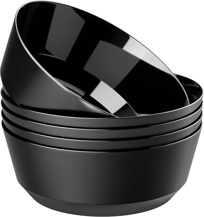 8 Pack Black Serving Bowls for Wedding | 128oz Heavy Duty Disposable Plastic Bowls, Perfect for Party Snack, Salad, Candy & Bar Buffet