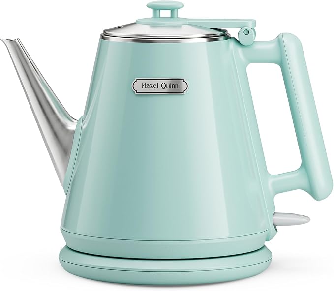Hazel Quinn Electric Kettle, 1L/34oz Small Tea Kettle - Mint Green | 800W Fast Boil, 304 Stainless Steel Interior, Double-Wall Cool Touch, Gooseneck Spout, Auto Shut-Off, BPA-Free Cordless, Home