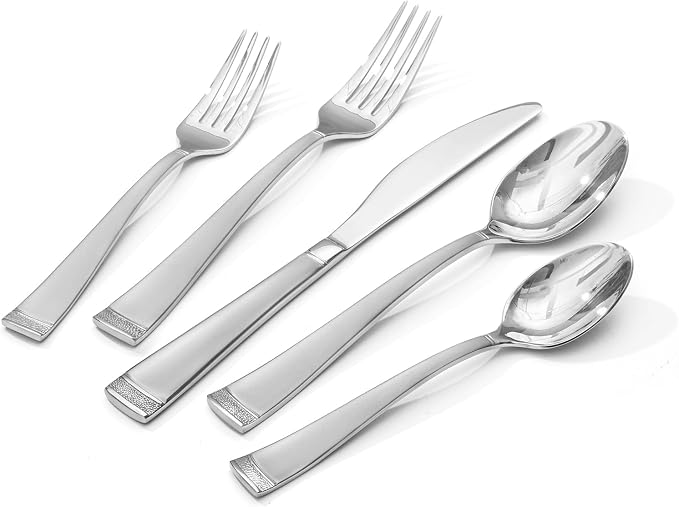 30-Piece Flatware Set, 18/10 Stainless Steel Silverware Set for 6 | Bead Edge Design, Matte Silver Finish, Dishwasher Safe, Elegant Table Setting, Daily Dining & Special Occasions