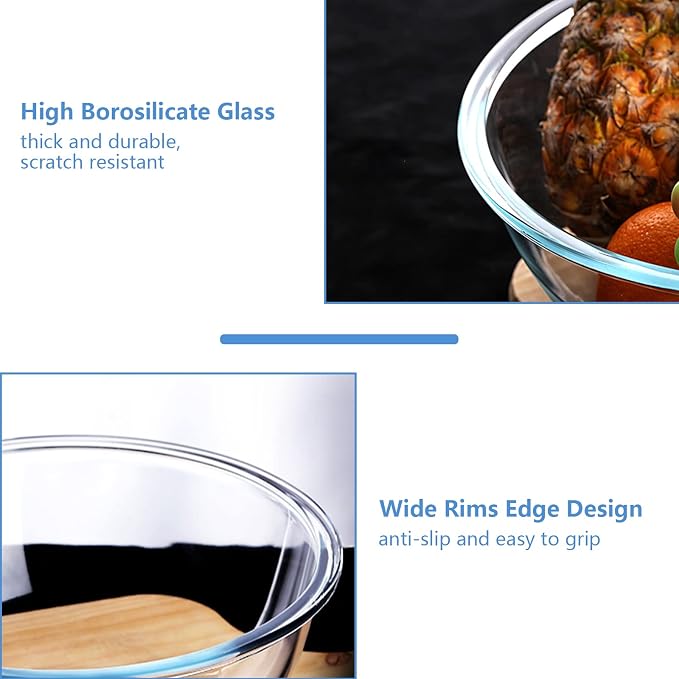 WhiteRhino 8 Piece Glass Bowls with Lids, Heat Resistant Glass Mixing Bowls Set (3.7QT, 2.1QT, 1.1QT, 0.53QT), Clear Salad Bowls with BAP-Free Lids for Kitchen, Oven Microwave Dishwasher Safe