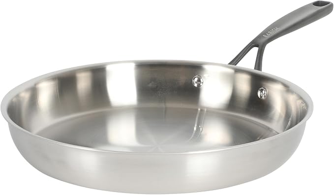Babish 12-Inch Tri-Ply Stainless Steel Frying Pan with Lid & Black Handle – Professional Grade Skillet for Searing, Sautéing & Even Heat Cooking