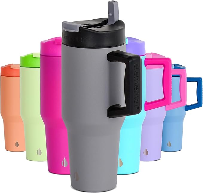 Elemental 100% Leak Proof 32oz Tumbler with Handle & Straw Travel Mug | Stainless Steel Double Wall Insulated Tumbler for Hot and Cold Beverages with Sip & Straw Lid
