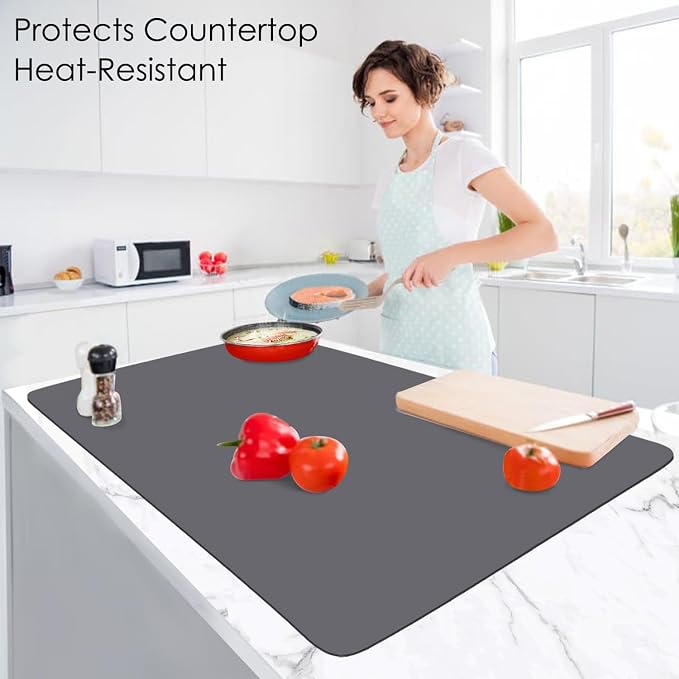 Extra Large Silicone Mat, 31.5x16.9 Large Silicon Placemats for Kids, Heat Resistant Matt for Kitchen Counter Non-Stick Table Mat for Dough and Pastry, Silicone Craft Mat for Kids, Dark Gray