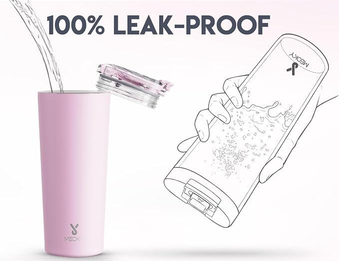 Meoky 24 oz Insulated Travel Coffee Mug: Leak Proof Lid, Blossom | Stainless Steel Coffee Tumbler, Keeps Hot for 8 Hours or Cold for 24 Hours, Fits in Car Cup Holder, BPA Free