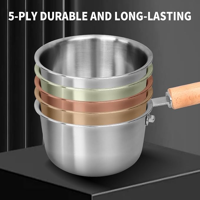 Sauce pan with Glass Lids,1.5QT Uncoated Stainless Steel SaucePan | Milk Pot with Staly-Cool Handle, 3-ply Induction Base Stock Pot for Most Cooktops, Dishwasher Safe