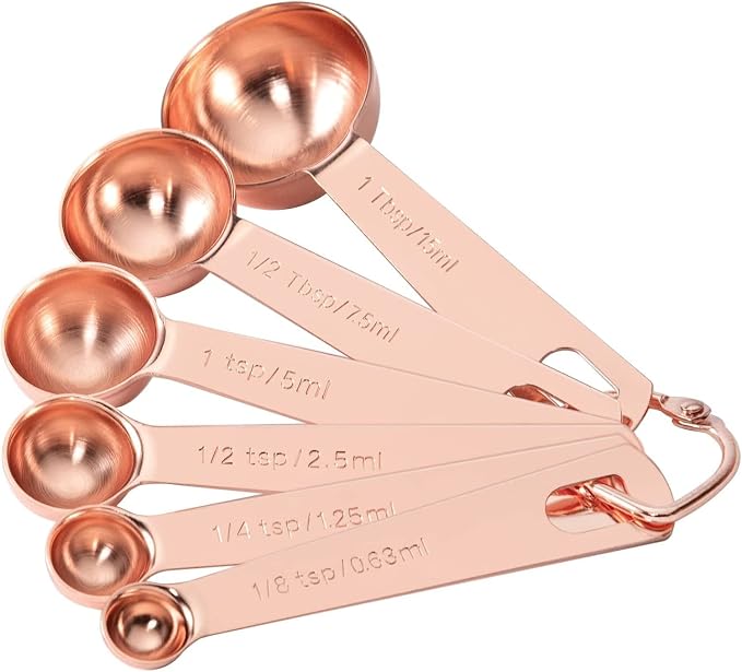 Measuring Spoon Set of 6, Heavy Duty Stainless Steel, Rose Gold | Tablespoons Teaspoons Measuring Spoons, For Measuring Dry or Liquid Ingredients Spice, For Kitchen Baking Cooking