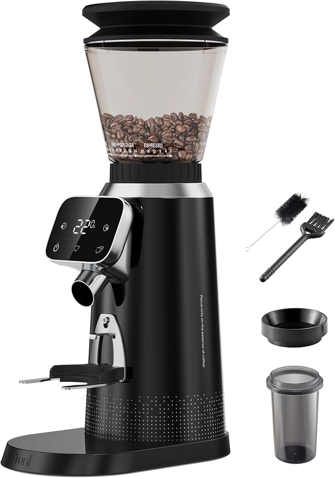 Tuni G2 Conical Burr Coffee Grinder with 70 Precise Grind Settings, Black | Espresso Grinder with Anti-Static Design, Adjustable Electronic Timer & LED Touchscreen, For Drip Cold Brew French Press