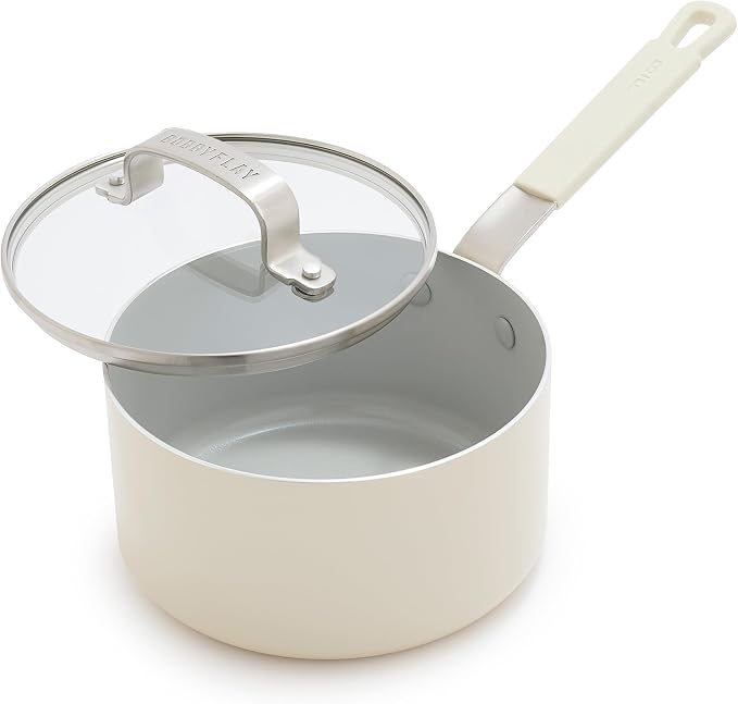 GreenPan x Bobby Flay 1.67QT Ceramic Nonstick Saucepan with Lid, Cream | PFAS-Free Diamond Ceramic Nonstick Chef Pan, Silicone Handle, Induction & All Stovetop Compatible, Dishwasher and Oven Safe