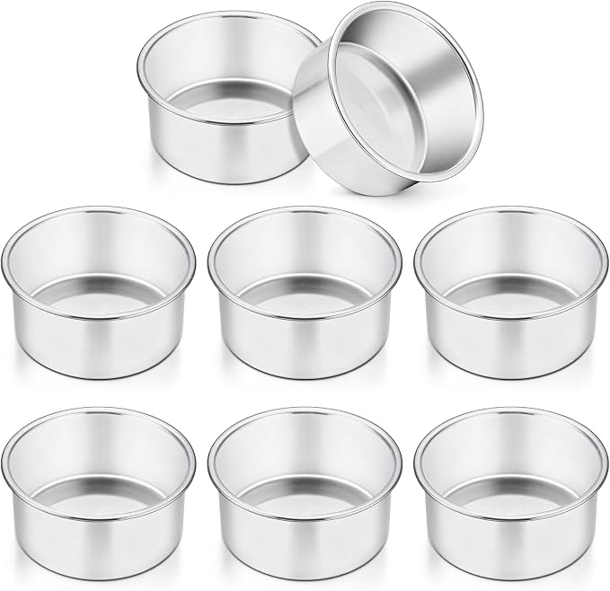 TeamFar 4 Inch Cake Pan, 8 Pcs Stainless Steel Round Baking Cake Pans Set | Layer Cake Baking Pans Set for Baking Steaming Serving, Healthy & Sturdy, Mirror Finish & Dishwasher Safe