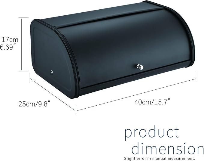 HILFA Stainless Steel Bread Box with Roll Up Lid, For Easy Kitchen Counter Storage, Bread Bin Holder,17.5X11.5X7.5 inch, Matte Black For Home and Kitchen