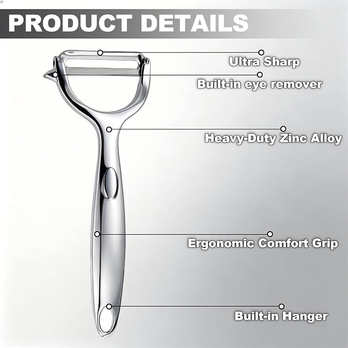 Premium Stainless Steel Vegetable Peeler, Ultra Sharp Y-Shaped Fruit and Potato Peeler with Ergonomic Non-Slip Handle, Heavy Duty Kitchen Tool for Carrot, Apple, Cucumber, Dishwasher Safe