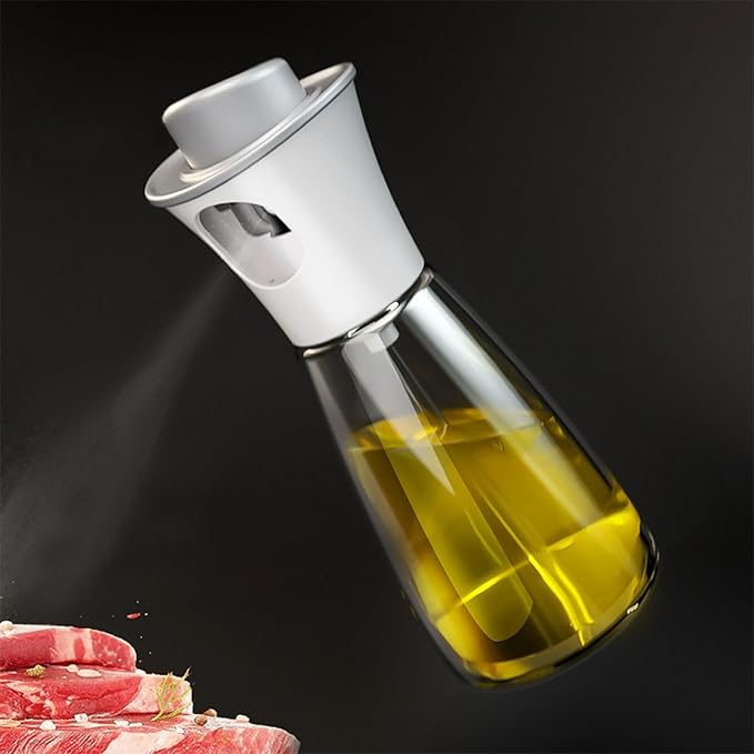 Oil Sprayer for Cooking, 6.09oz/180ml Glass Oil Dispenser Bottle Spray Lemon Juice Sprayer forSalad, Baking, Cleaning, Plants(white)
