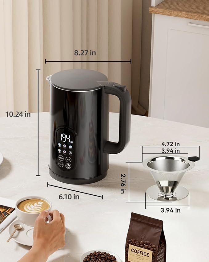 1.7L Stainless Steel Electric Kettle with Temperature Control, Matte Black | 5 Preset Temperatures for Tea & Pour Over Coffee, 2H Keep Warm, 1200W BOIL Mode, 304 Stainless Steel Interior, Cordless Base