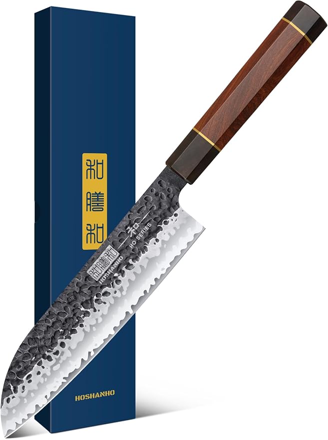 HOSHANHO 7" Santoku Knife, Japanese High Carbon Steel Kitchen Chef Knife | Ultra Sharp Chef's Santoku Knife for Vegetable Chopping, Slicing, Professional Kitchen Knives with Octagonal Rosewood Handle