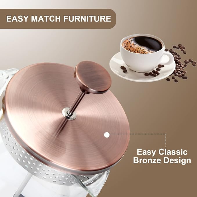 Mini French Press Coffee Maker-304 Stainless Steel Grilles, Borosilicate Glass Small Coffee Press,Non-slip Silicone Base-12 oz /350 ml with 2 Filter Screen-2 Cup Teapot