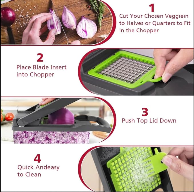 Vegetable Chopper 12-in-1 Multifunctional Food Chopper with 7 Blades, Veggie, Food, Onion Chopper, Cucumber Slicer, Versatile Mandoline, Includes Egg Separator & Finger Guard