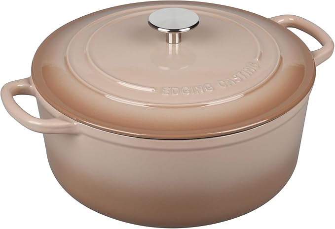 EDGING CASTING Enameled Dutch Ovens Cast Iron Dutch Oven Pot with Lid for Bread Baking, Cook, Dual Handle, 7 Quart, Mocha