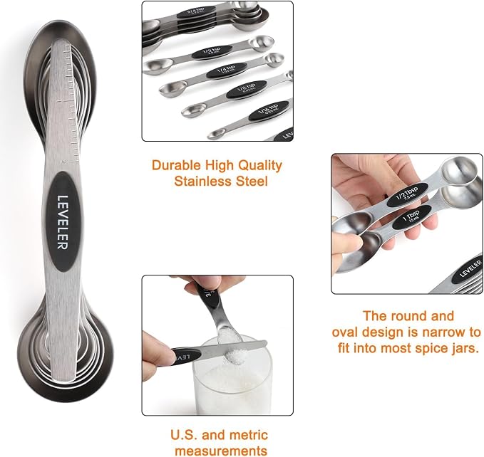 Measuring Cups and Spoons Set Stainless Steel Includes 7 Heavy Duty Measuring Cups 8 Double Sided Magnetic Measuring Spoons and 1 Leveler for Dry and Liquid Ingredients