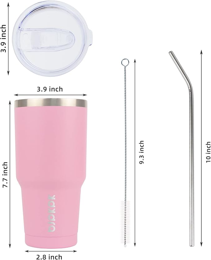 BJPKPK 30 oz Tumbler with Lid and Straw, Insulated Stainless Steel Cup | Double Wall Vacuum, BPA Free, Leak Proof, Keeps Hot/Cold, Travel & Beach Ready, Car Holder Fit, Light Pink