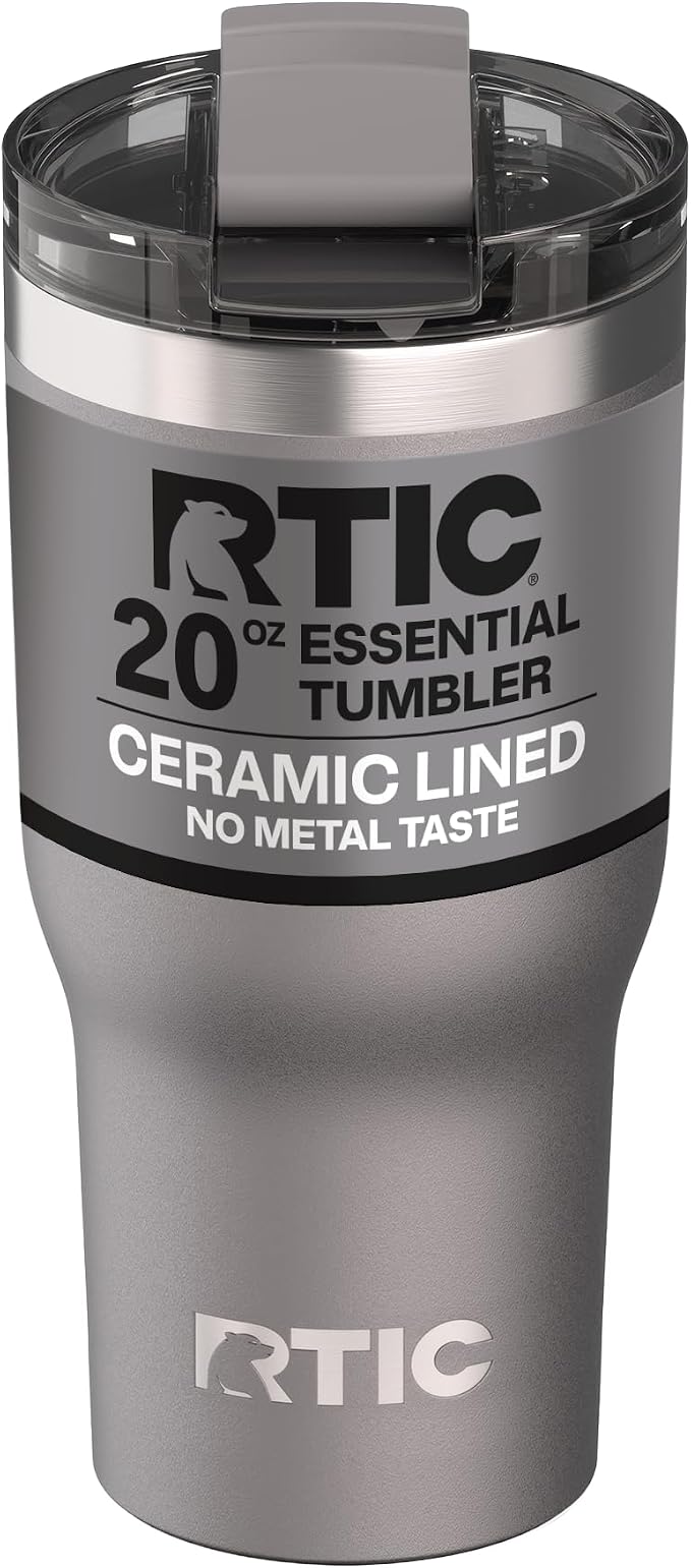 RTIC 20oz Essential Tumbler with Lid, Ceramic Lined, Graphite | Insulated, Stainless Steel Metal, Portable Travel Cup for Hot and Cold Drinks, Coffee, Car, Camping and Travel
