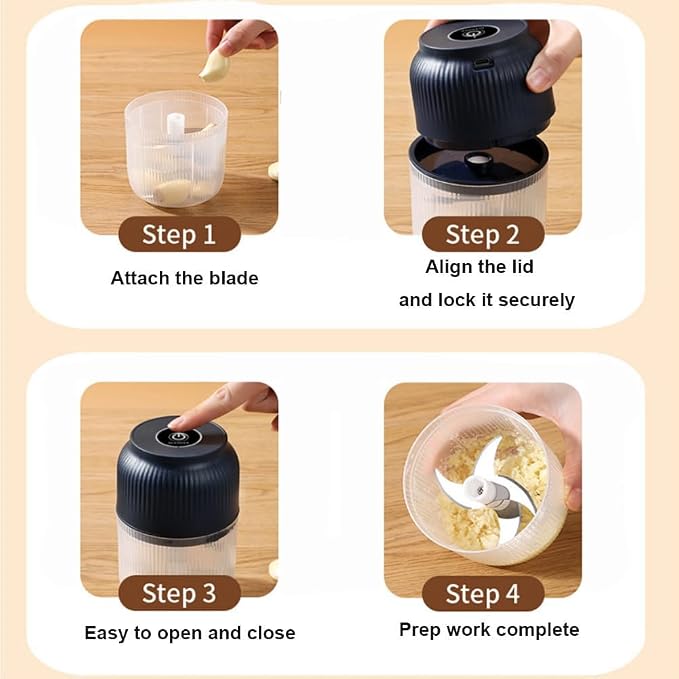Electric Garlic Chopper, 400ML Upgrade Mini Food Processor & Food Chopper for Kitchen, Portable Cordless Garlic Mincer with 6 Stainless Steel Blades, for Garlic,Onion,Ginger,Chili,and Fruit (white)